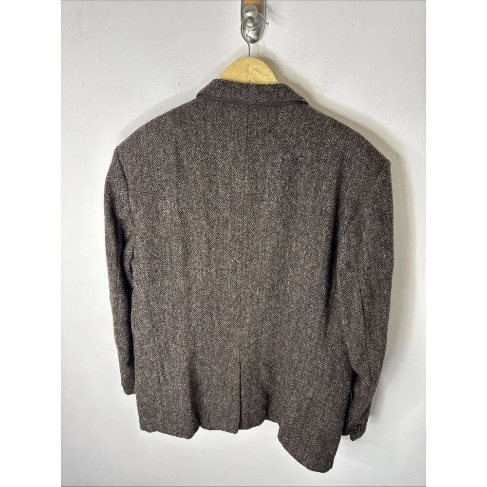Vintage Harris Tweed Handwoven Wool Herringbone Blazer Brown Men‎ 44R